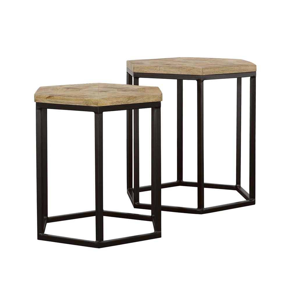 Coaster Furniture Adger 935844 2-piece Hexagonal Nesting Tables - Natural and Black IMAGE 1